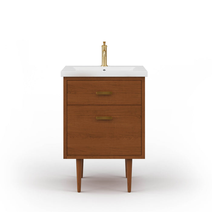 Kingston Brandy BD24CR06HW - 24.5 in. x 18.5 in. Bathroom Vanity White Ceramic Top, Honey Walnut