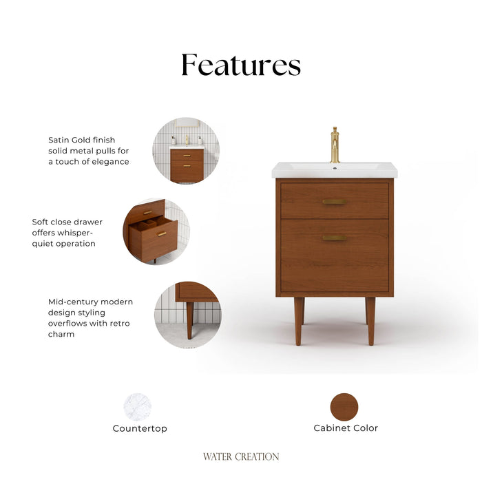 Kingston Brandy BD24CR06HW - 24.5 in. x 18.5 in. Bathroom Vanity White Ceramic Top, Honey Walnut