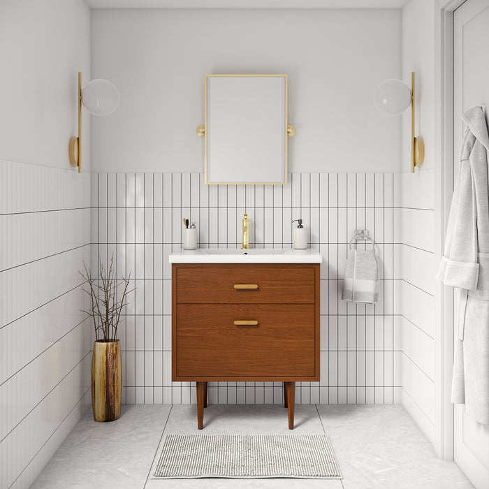 Kingston Brandy BD30CR06HW - 30.5 in. x 18 in. Bathroom Vanity White Ceramic Top, Honey Walnut