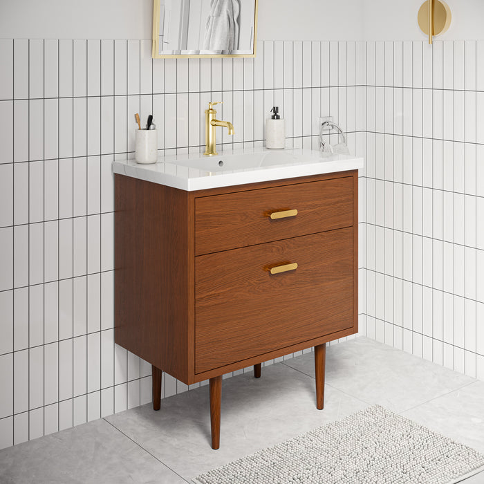 Kingston Brandy BD30CR06HW - 30.5 in. x 18 in. Bathroom Vanity White Ceramic Top, Honey Walnut