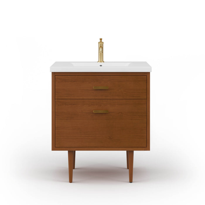 Kingston Brandy BD30CR06HW - 30.5 in. x 18 in. Bathroom Vanity White Ceramic Top, Honey Walnut