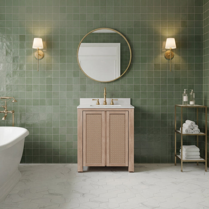 Kingston Belmont BE30EM00TL - 30 in. x 22 in. Bathroom Vanity Single Sink Freestanding with White Engineered Marble Top, Toffee Latte