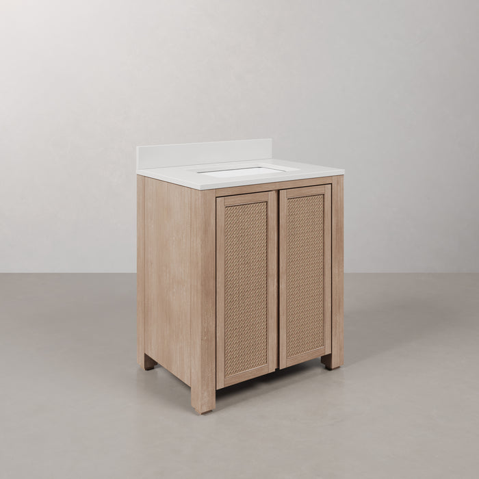 Kingston Belmont BE30EM00TL - 30 in. x 22 in. Bathroom Vanity Single Sink Freestanding with White Engineered Marble Top, Toffee Latte