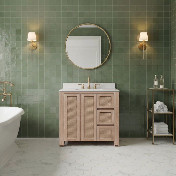 Kingston Belmont BE36EM00TL - 36 in. x 22 in. Bathroom Vanity Single Sink Freestanding with White Engineered Marble Top, Toffee Latte