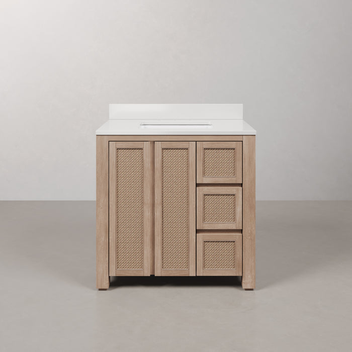 Kingston Belmont BE36EM00TL - 36 in. x 22 in. Bathroom Vanity Single Sink Freestanding with White Engineered Marble Top, Toffee Latte