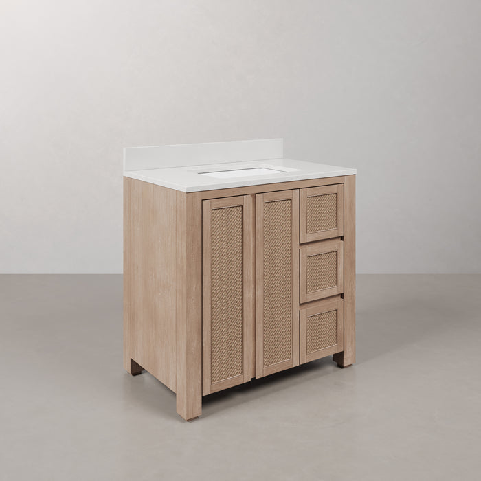 Kingston Belmont BE36EM00TL - 36 in. x 22 in. Bathroom Vanity Single Sink Freestanding with White Engineered Marble Top, Toffee Latte