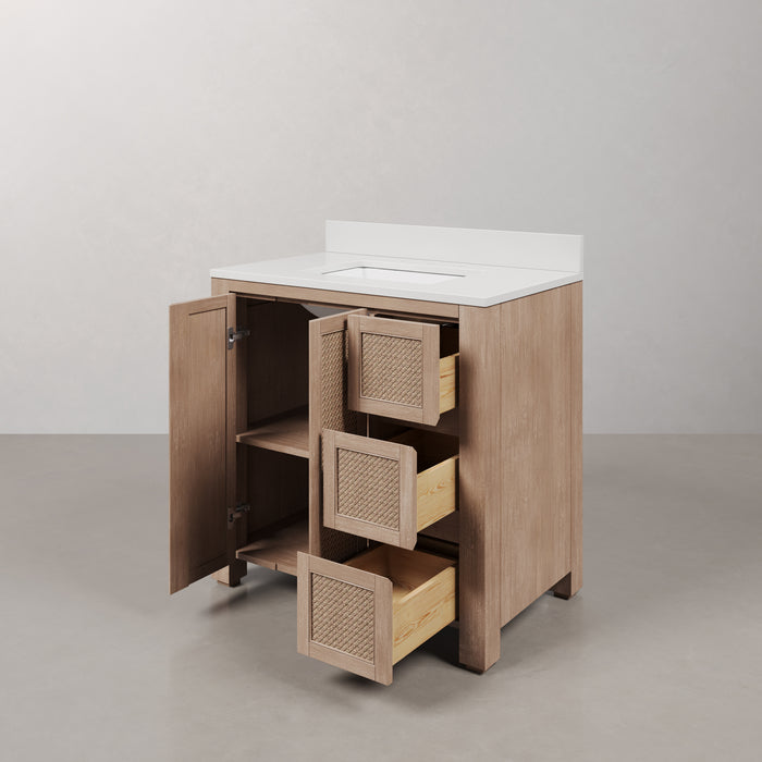 Kingston Belmont BE36EM00TL - 36 in. x 22 in. Bathroom Vanity Single Sink Freestanding with White Engineered Marble Top, Toffee Latte