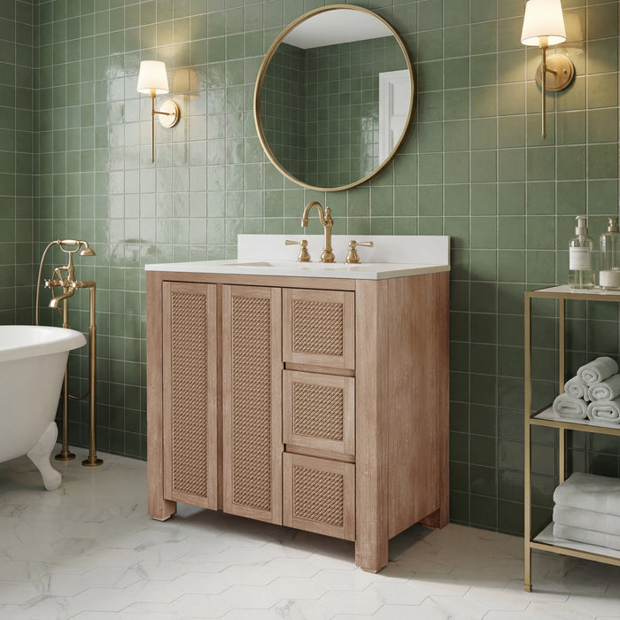 Kingston Belmont BE36EM00TL - 36 in. x 22 in. Bathroom Vanity Single Sink Freestanding with White Engineered Marble Top, Toffee Latte