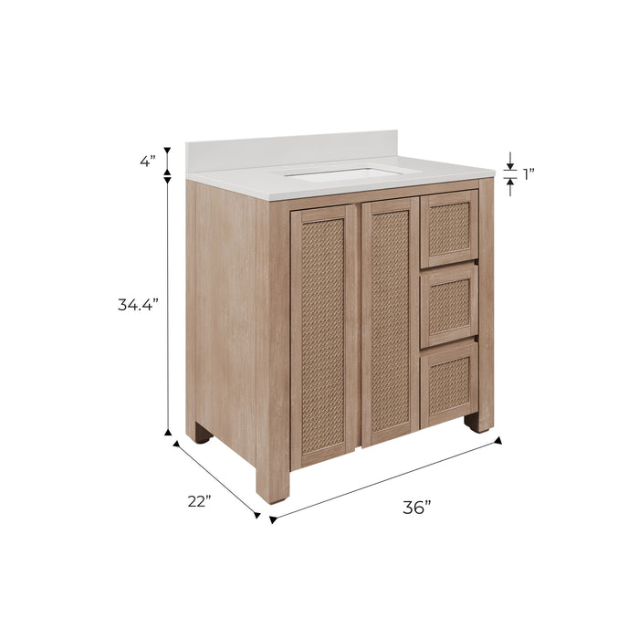 Kingston Belmont BE36EM00TL - 36 in. x 22 in. Bathroom Vanity Single Sink Freestanding with White Engineered Marble Top, Toffee Latte