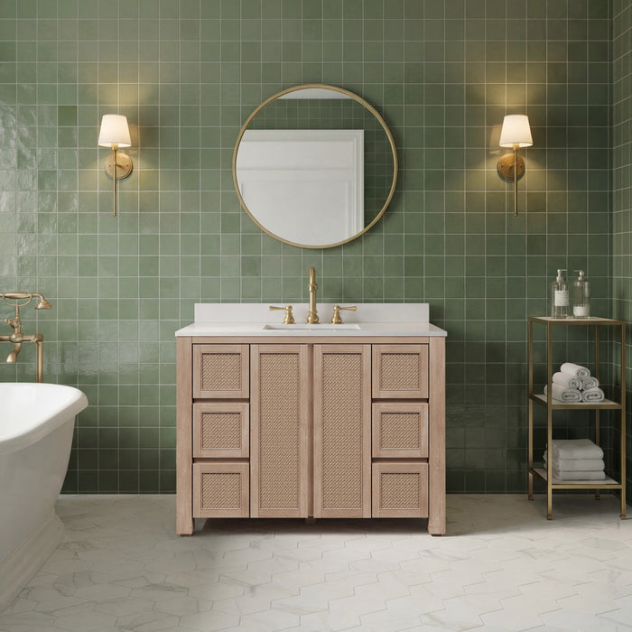 Kingston Belmont BE48EM00TL - 48 in. x 22 in. Bathroom Vanity Single Sink Freestanding with White Engineered Marble Top, Toffee Latte