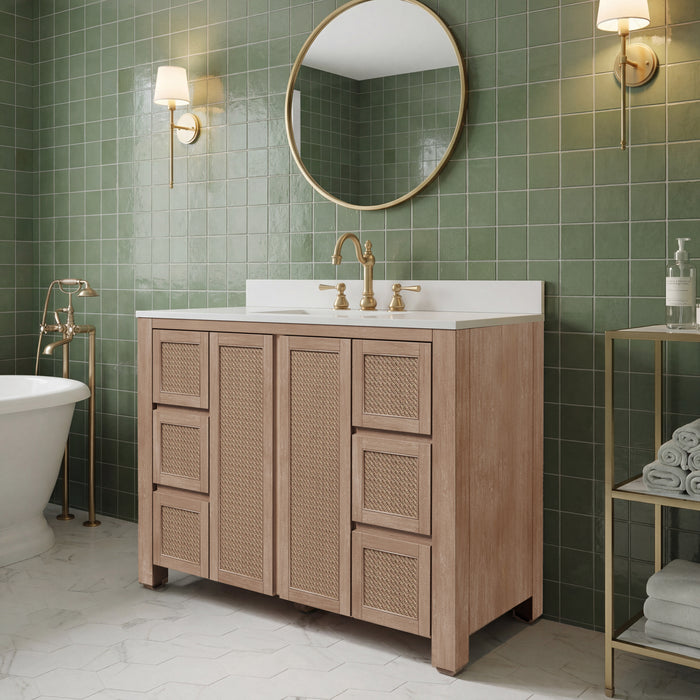 Kingston Belmont BE48EM00TL - 48 in. x 22 in. Bathroom Vanity Single Sink Freestanding with White Engineered Marble Top, Toffee Latte