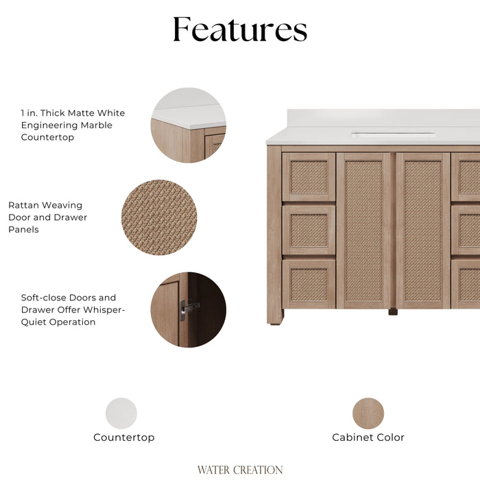 Kingston Belmont BE48EM00TL - 48 in. x 22 in. Bathroom Vanity Single Sink Freestanding with White Engineered Marble Top, Toffee Latte
