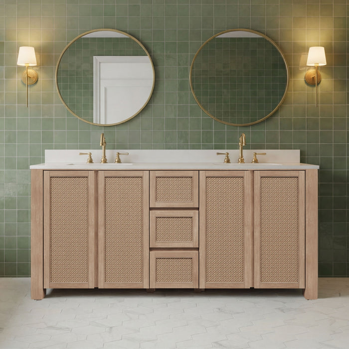 Kingston Belmont BE72EM00TL - 72 in. x 22 in. Bathroom Vanity Double Sink Freestanding with White Engineered Marble Top, Toffee Latte