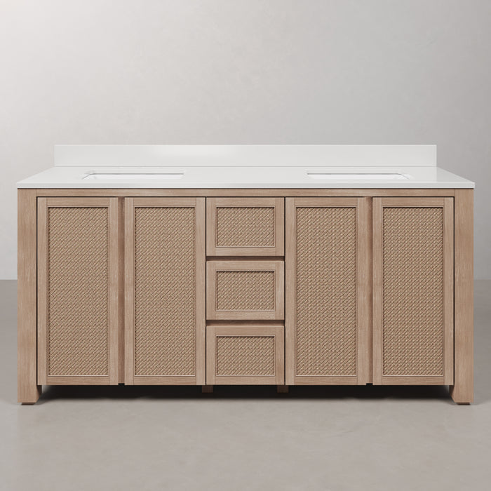 Kingston Belmont BE72EM00TL - 72 in. x 22 in. Bathroom Vanity Double Sink Freestanding with White Engineered Marble Top, Toffee Latte