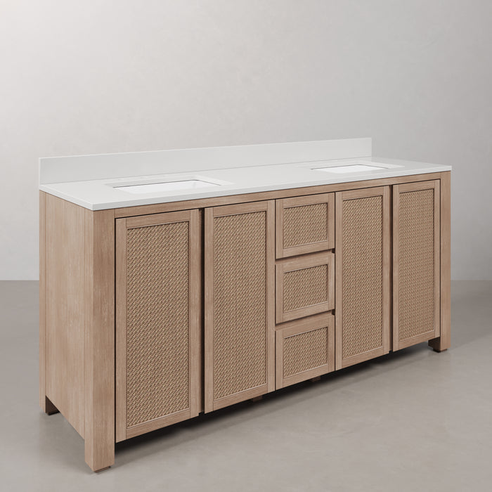 Kingston Belmont BE72EM00TL - 72 in. x 22 in. Bathroom Vanity Double Sink Freestanding with White Engineered Marble Top, Toffee Latte