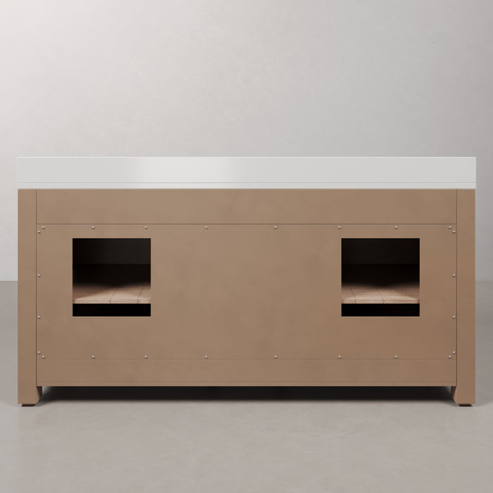 Kingston Belmont BE72EM00TL - 72 in. x 22 in. Bathroom Vanity Double Sink Freestanding with White Engineered Marble Top, Toffee Latte