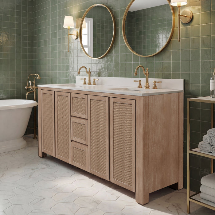 Kingston Belmont BE72EM00TL - 72 in. x 22 in. Bathroom Vanity Double Sink Freestanding with White Engineered Marble Top, Toffee Latte