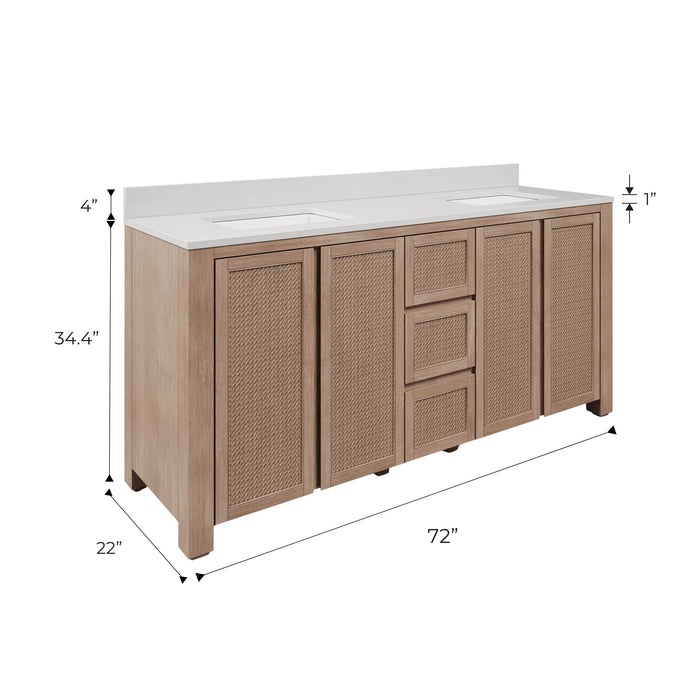 Kingston Belmont BE72EM00TL - 72 in. x 22 in. Bathroom Vanity Double Sink Freestanding with White Engineered Marble Top, Toffee Latte