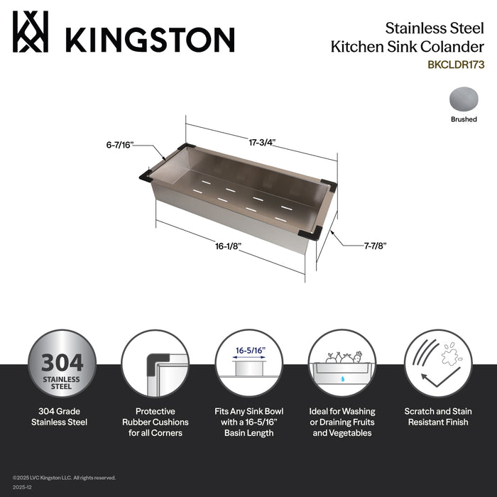 Kingston Sona BKCLDR173 - Watford Stainless Steel Kitchen Sink Colander, Brushed Stainless Steel