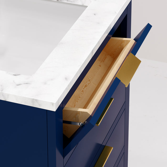 Kingston Bristol BR24CW06MB - 24 in. x 21.5 in. Bathroom Vanity Marble Top and White Basin, Monarch Blue