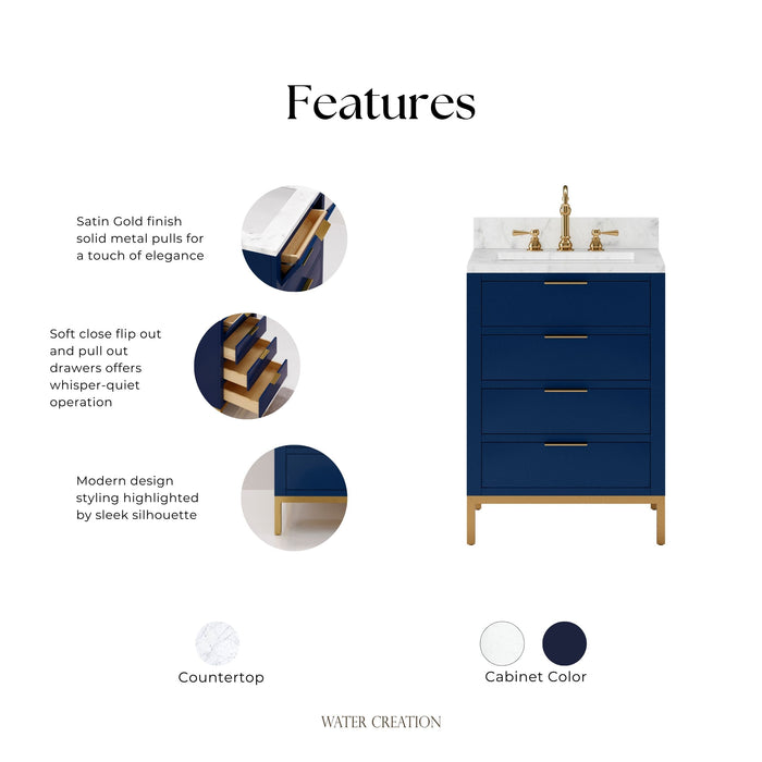 Kingston Bristol BR24CW06MB - 24 in. x 21.5 in. Bathroom Vanity Marble Top and White Basin, Monarch Blue
