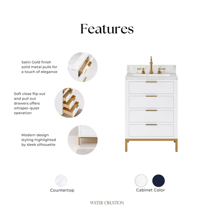 Kingston Bristol BR24CW06PW - 24 in. x 21.5 in. Bathroom Vanity Marble Top and White Basin, Pure White