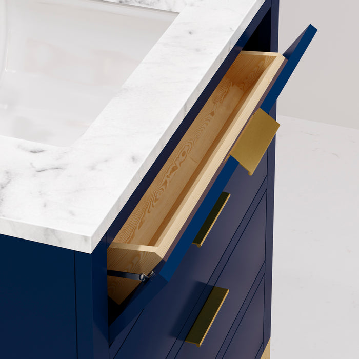 Kingston Bristol BR30CW06MB - 30 in. x 21.5 in. Bathroom Vanity Marble Top and White Basin, Monarch Blue