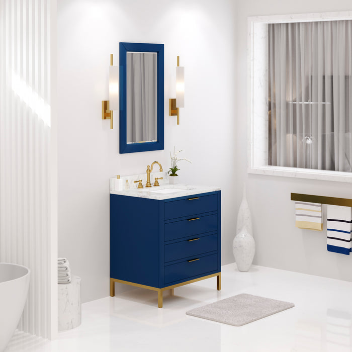 Kingston Bristol BR30CW06MB - 30 in. x 21.5 in. Bathroom Vanity Marble Top and White Basin, Monarch Blue