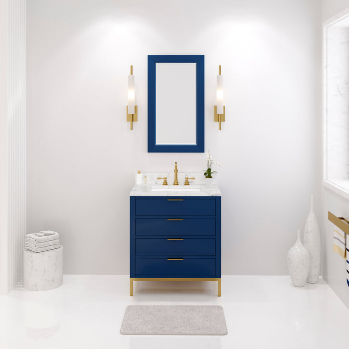 Kingston Bristol BR30CW06MB - 30 in. x 21.5 in. Bathroom Vanity Marble Top and White Basin, Monarch Blue