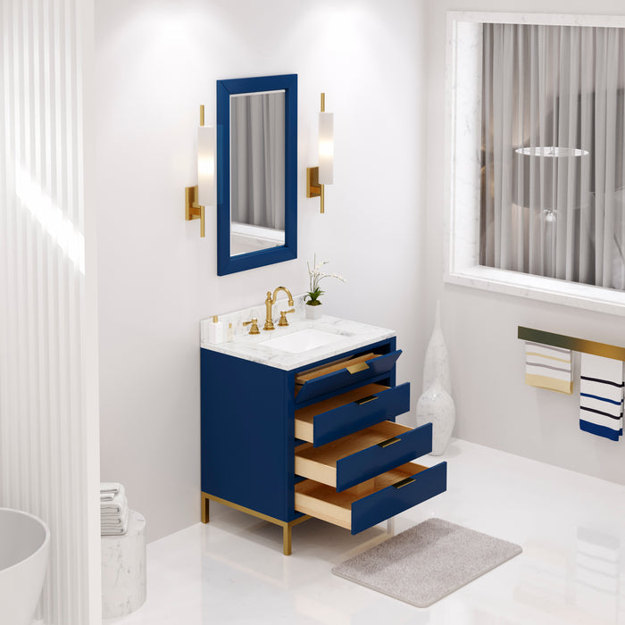 Kingston Bristol BR30CW06MB - 30 in. x 21.5 in. Bathroom Vanity Marble Top and White Basin, Monarch Blue