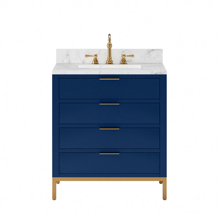 Kingston Bristol BR30CW06MB - 30 in. x 21.5 in. Bathroom Vanity Marble Top and White Basin, Monarch Blue