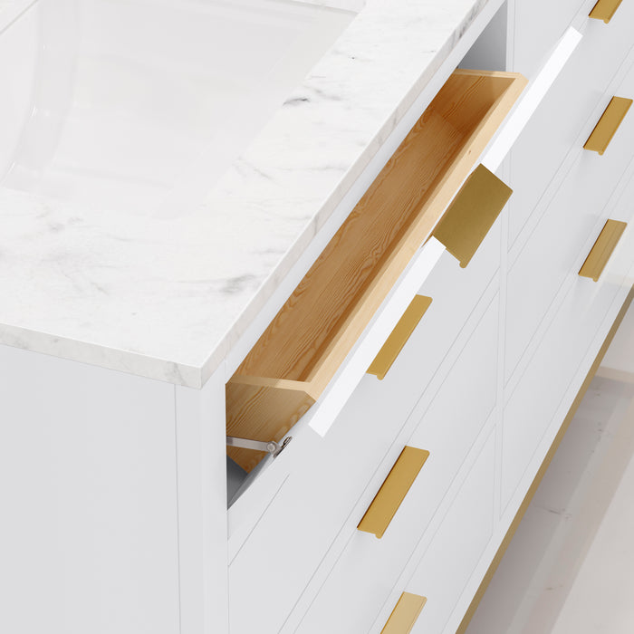Kingston Bristol BR60CW06PW - 60 in. x 21.5 in. Bathroom Vanity Marble Top and White Basin, Pure White