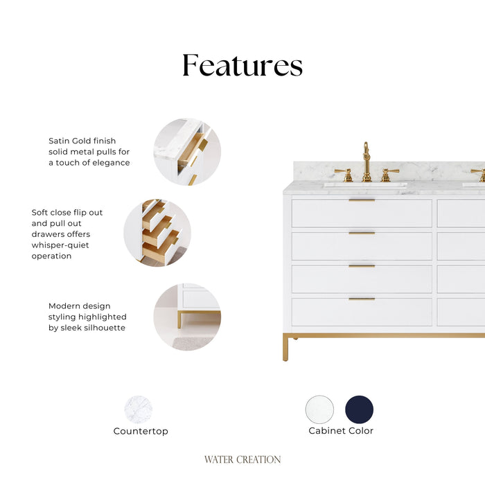 Kingston Bristol BR60CW06PW - 60 in. x 21.5 in. Bathroom Vanity Marble Top and White Basin, Pure White