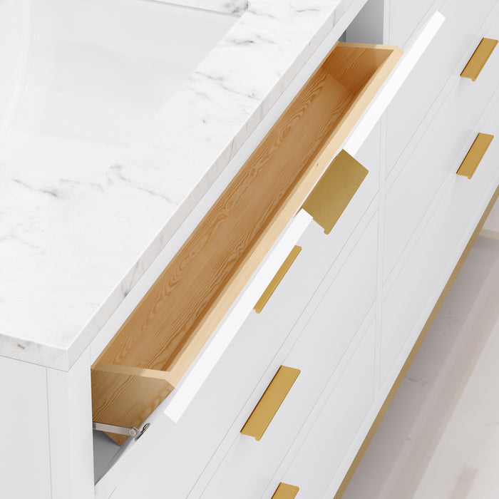 Kingston Bristol BR72CW06PW - 72 in. x 21.5 in. Bathroom Vanity Marble Top and White Basin, Pure White