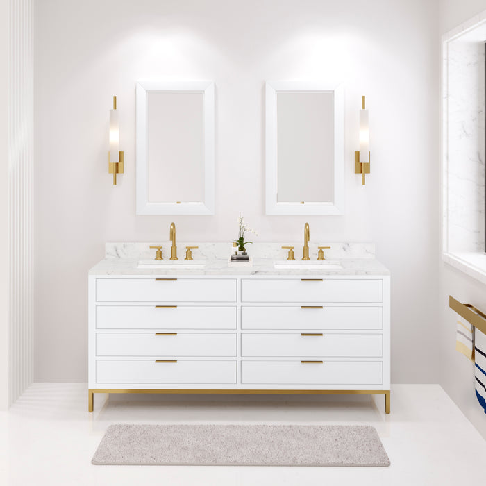 Kingston Bristol BR72CW06PW - 72 in. x 21.5 in. Bathroom Vanity Marble Top and White Basin, Pure White