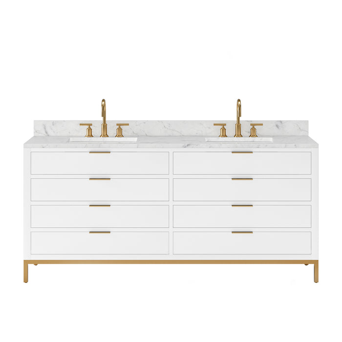 Kingston Bristol BR72CW06PW - 72 in. x 21.5 in. Bathroom Vanity Marble Top and White Basin, Pure White