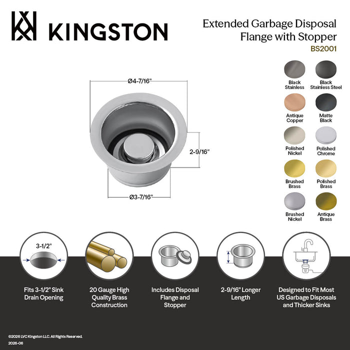 Kingston Made To Match BS2006PN Extended Disposal Flange, Polished Nickel