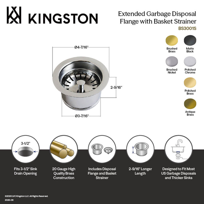 Kingston Made To Match BS3007S Garbage Disposal Flange, Brushed Brass