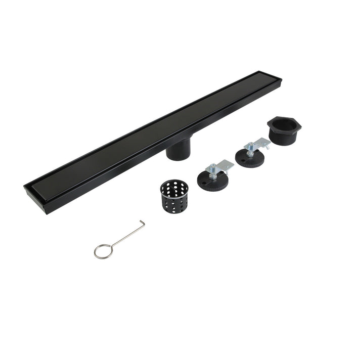 Kingston Watercourse BSF2420 24-Inch Stainless Steel Linear Shower Drain with Reversible Tile Insert and Flat Grate, Matte Black
