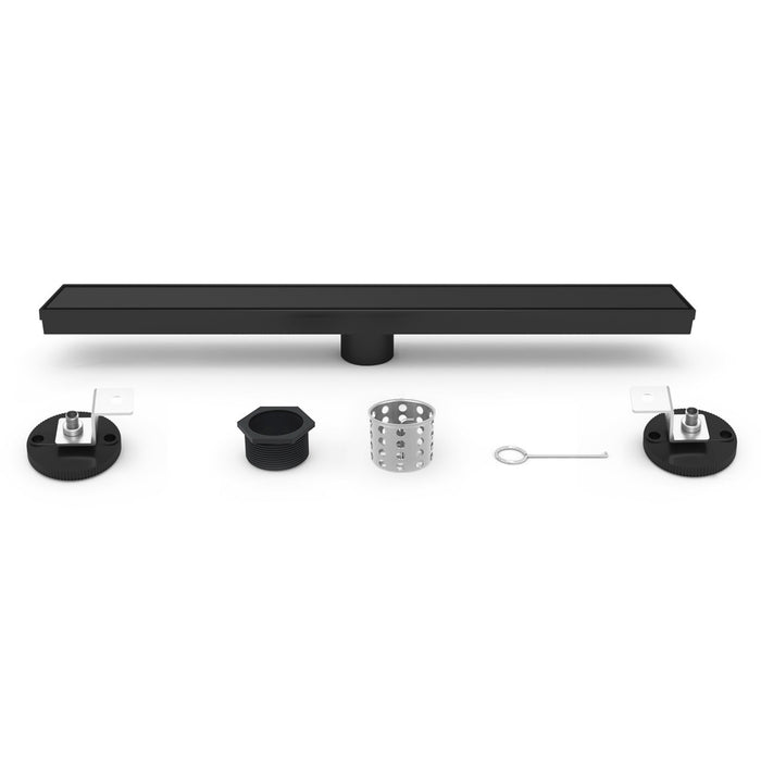 Kingston Watercourse BSF2820 28-Inch Stainless Steel Linear Shower Drain with Reversible Tile Insert and Flat Grate, Matte Black