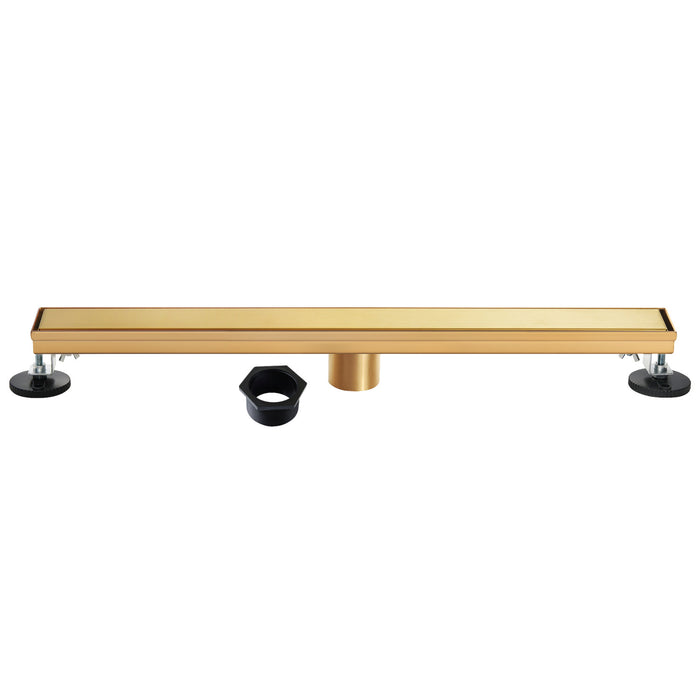 Kingston Watercourse BSF2827 28-Inch Stainless Steel Linear Shower Drain with Reversible Tile Insert and Flat Grate, Brushed Brass