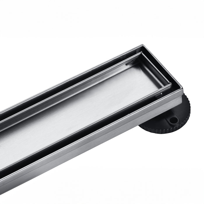 Kingston Watercourse BSF3228 32-Inch Stainless Steel Linear Shower Drain with Reversible Tile Insert and Flat Grate, Brushed Nickel