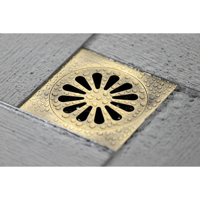 Watercourse BSF4161AB 4-Inch Square Grid Shower Drain with Hair Catcher, Antique Brass