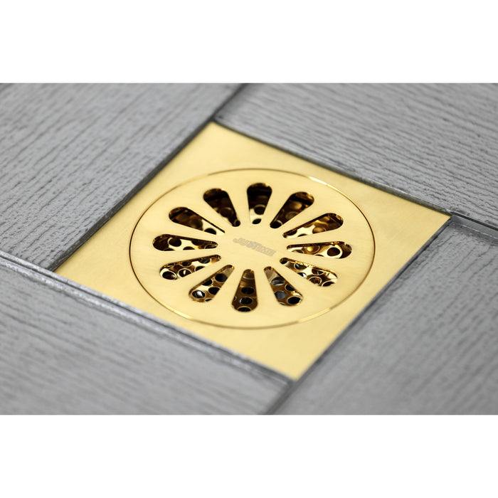 Watercourse BSF4161BB 4-Inch Square Grid Shower Drain with Hair Catcher, Brushed Brass