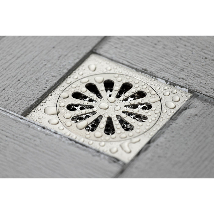 Kingston Watercourse BSF4161BN 4-Inch Brass Square Grid Shower Drain with Hair Strainer, Brushed Nickel