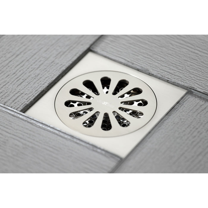 Kingston Watercourse BSF4161BN 4-Inch Brass Square Grid Shower Drain with Hair Strainer, Brushed Nickel