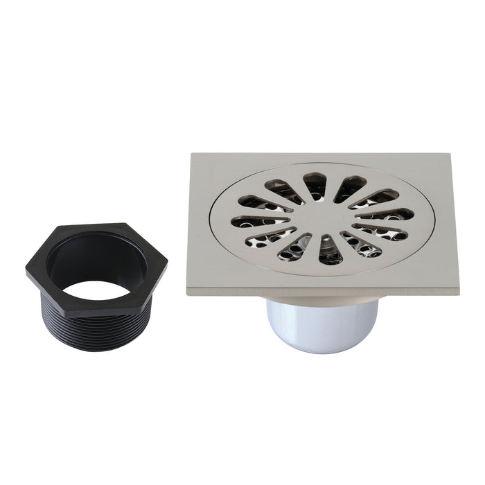 Kingston Watercourse BSF4161BN 4-Inch Brass Square Grid Shower Drain with Hair Strainer, Brushed Nickel