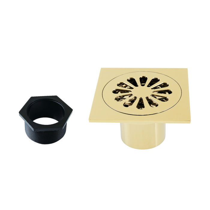 Kingston Watercourse BSF4161PB 4-Inch Brass Square Grid Shower Drain with Hair Strainer, Polished Brass
