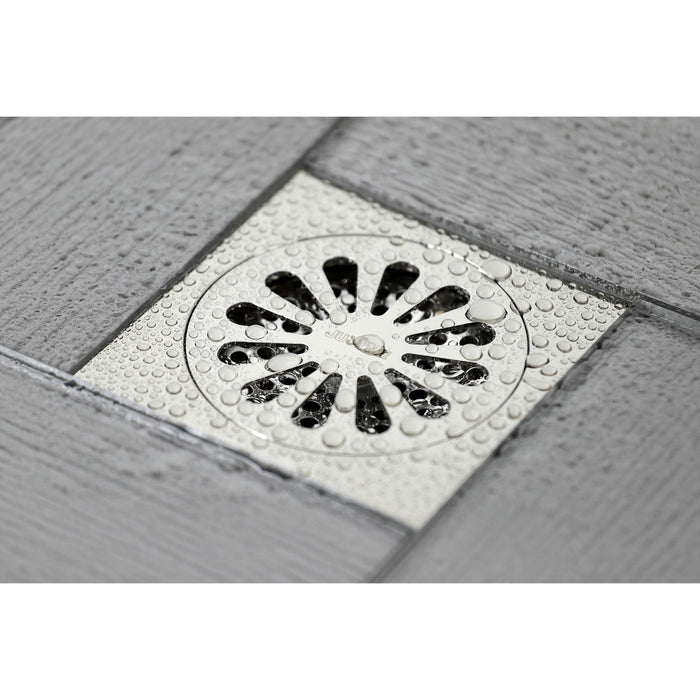 Kingston Watercourse BSF4161PN 4-Inch Brass Square Grid Shower Drain with Hair Strainer, Polished Nickel