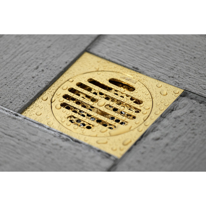 Kingston Watercourse BSF4262BB Symmetric 4-Inch Brass Square Grid Shower Drain with Flange and Hair Trap, Brushed Brass
